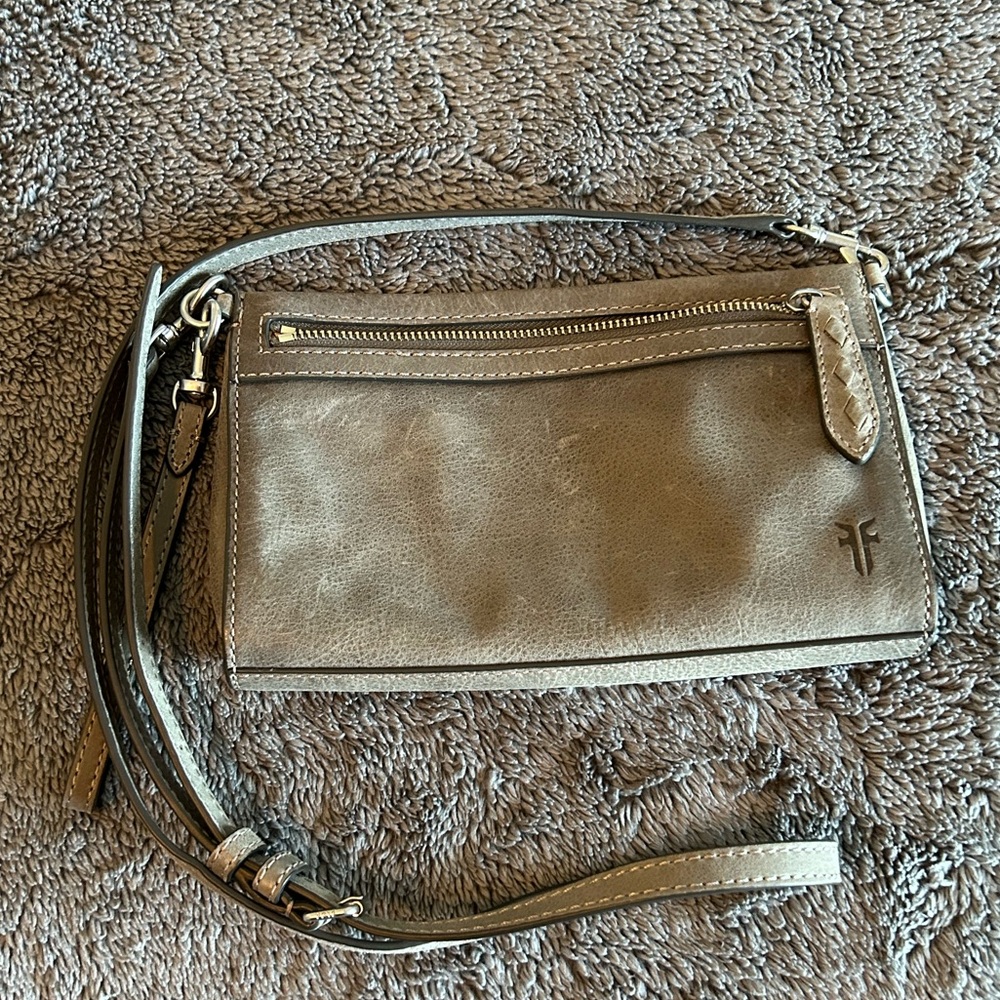 EUC gray leather crossbody bag